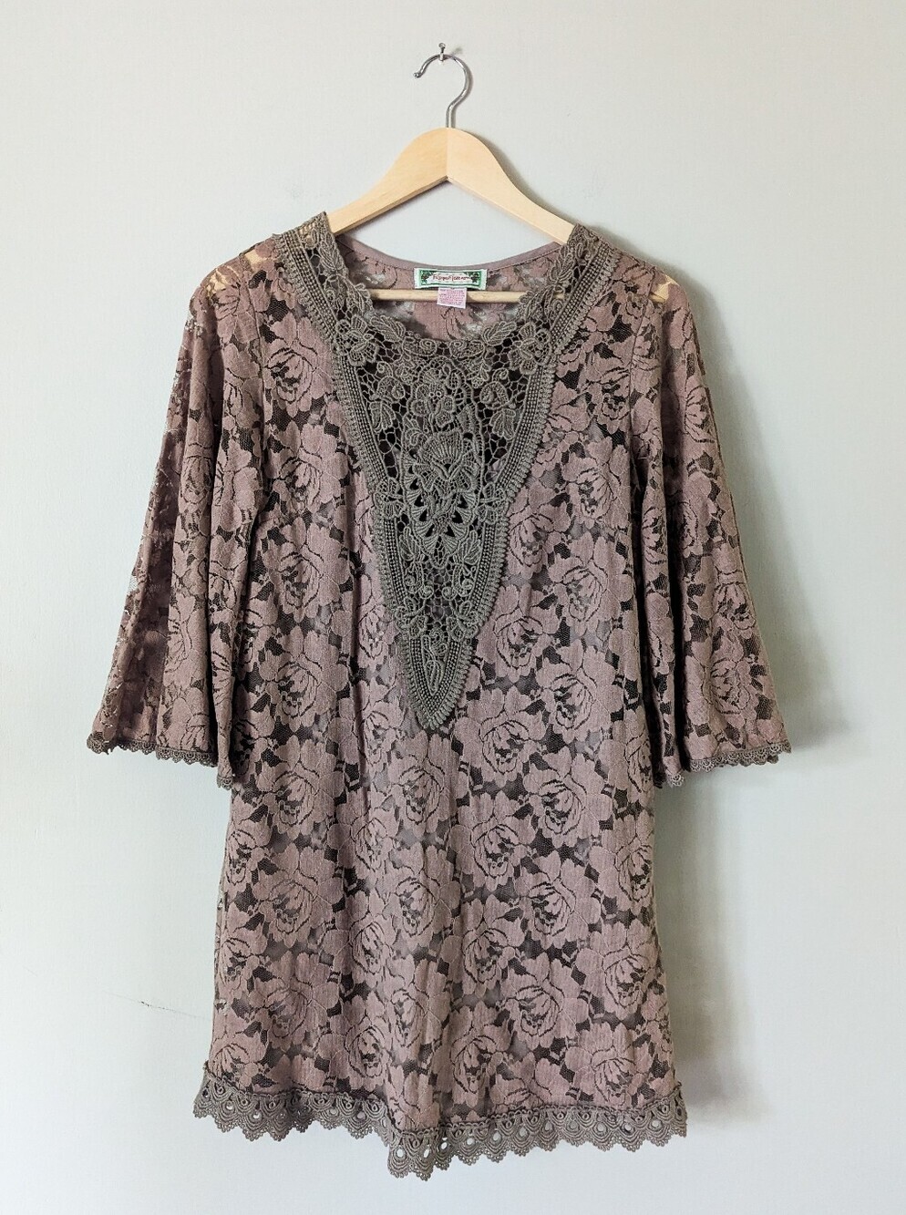 Flying Tomato Brown Lace Belle Sleeve Dress